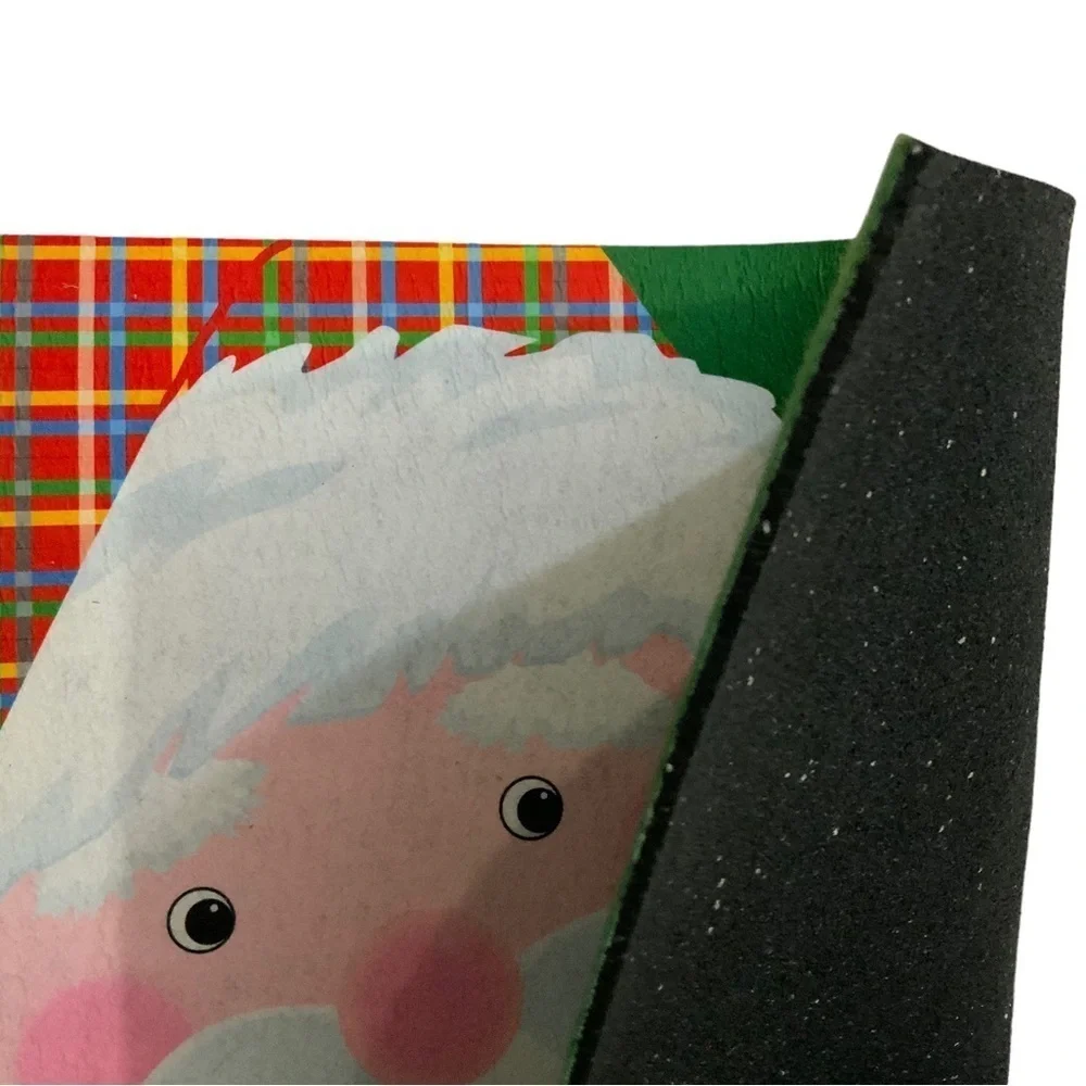 Holiday Santa Doormat Please Stop Here Christmas Indoor Outdoor PlaidGreen Red